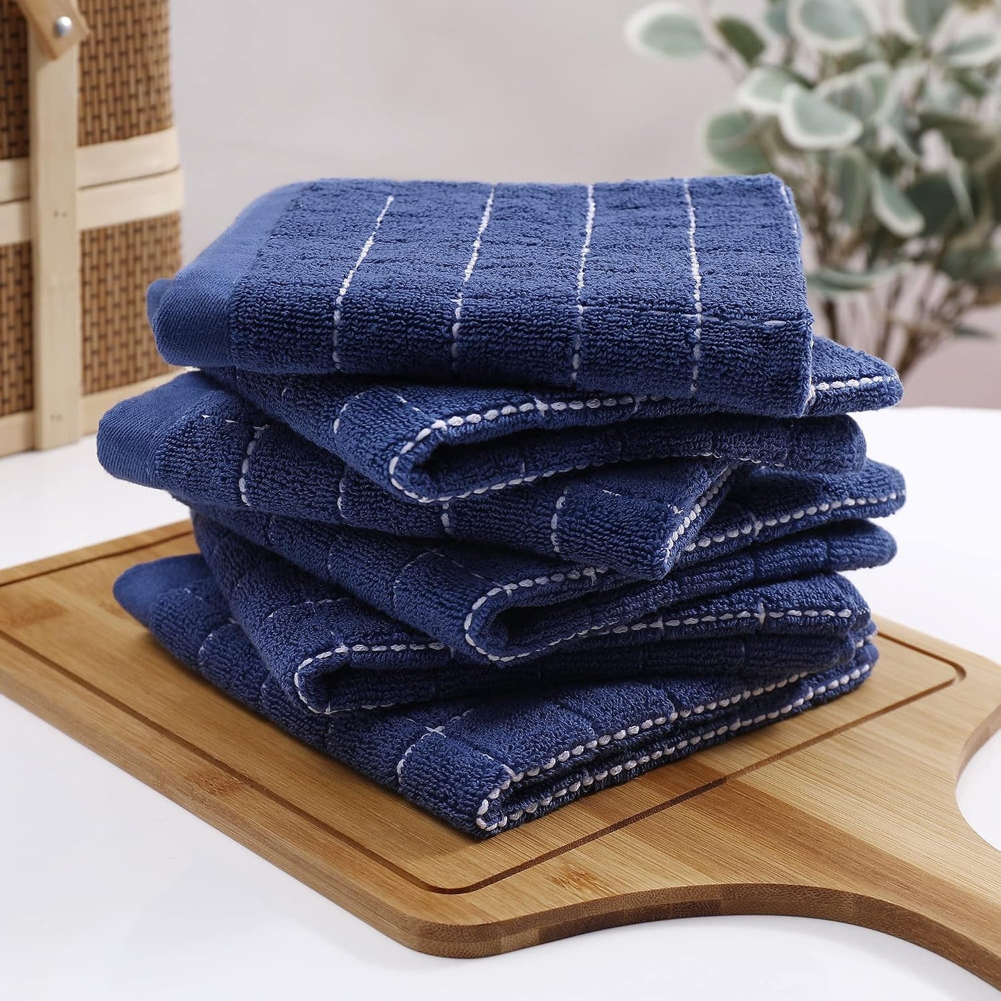 Homaxy 100% Cotton Terry Kitchen Dish Cloths, 12 Pack, Navy Blue | Ultra Soft and Absorbent Dish Towels for Kitchen