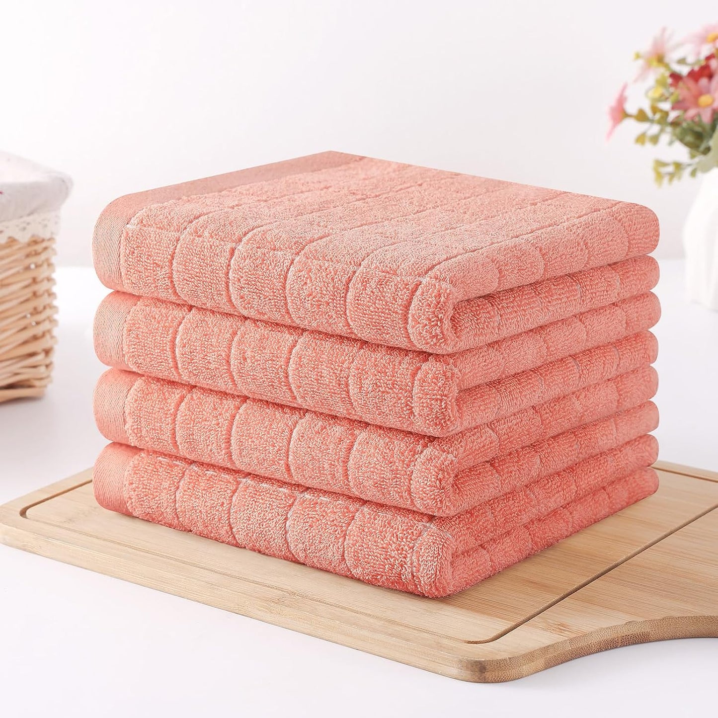 Homaxy 100% Cotton Terry Kitchen Towels, 6 Pack, Coral | Ultra Soft and Absorbent Dish Towels for Kitchen, Suitable for