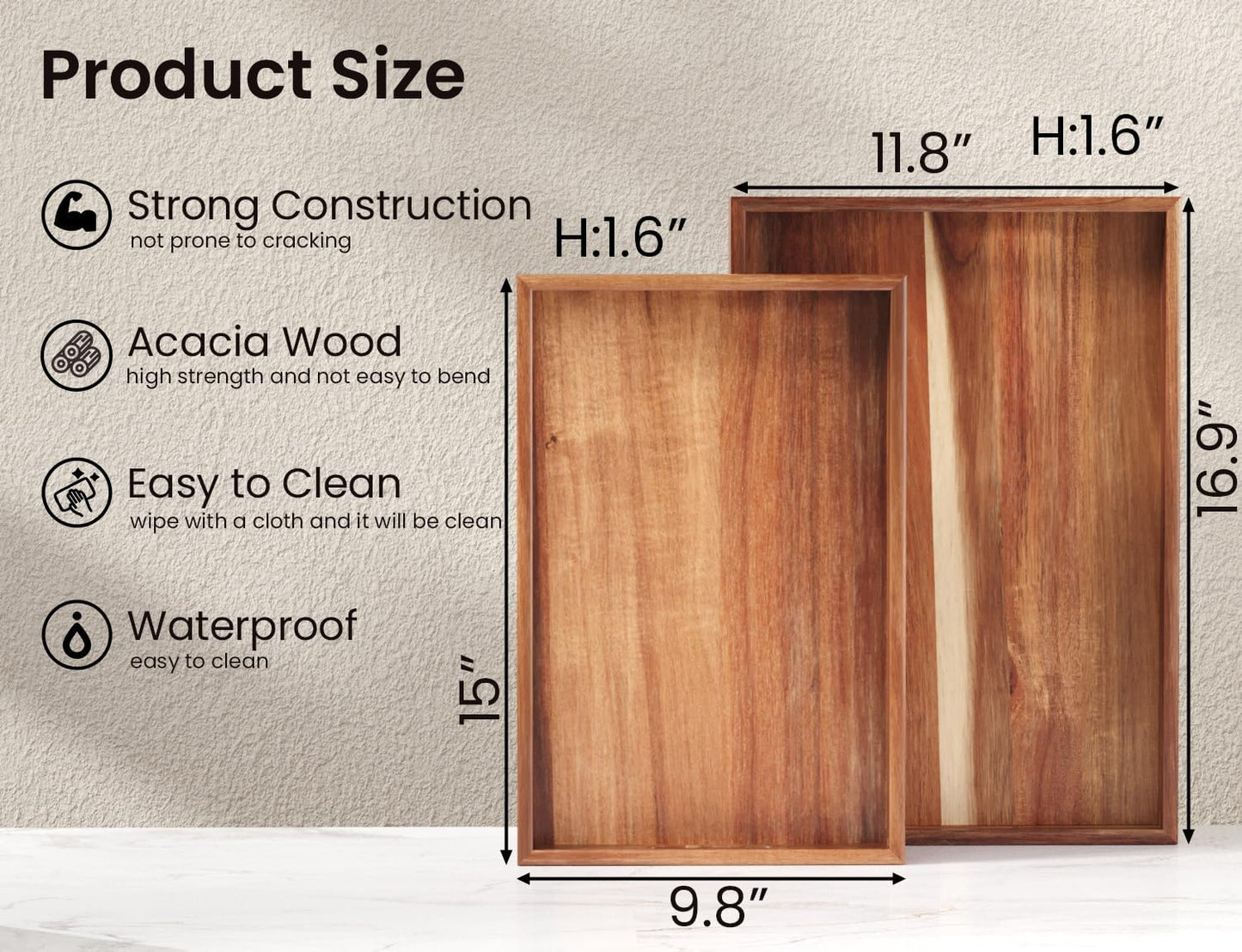 Acacia Wood Serving Tray / Set of 2