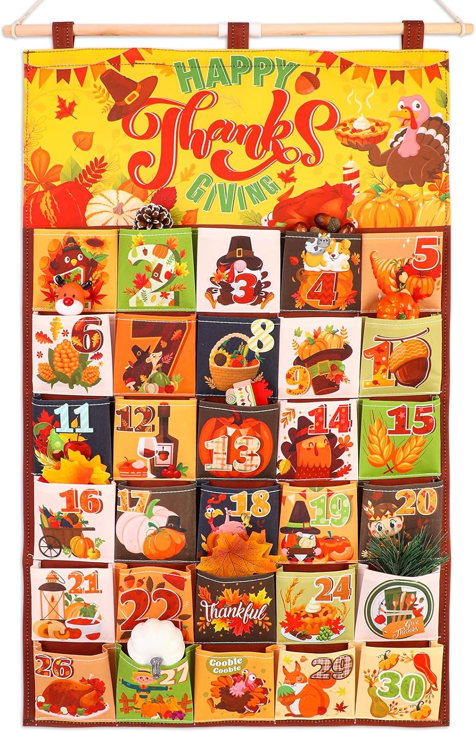HOWAF Thanksgiving Advent Calendar(Countdown to Thanksgiving),30 Days Mystery Thanksgiving Countdown Calendar with 30 Pockets for Give Thanks Autumn Treats Fall Gifts, Thanksgiving Calendar Wall Decor
