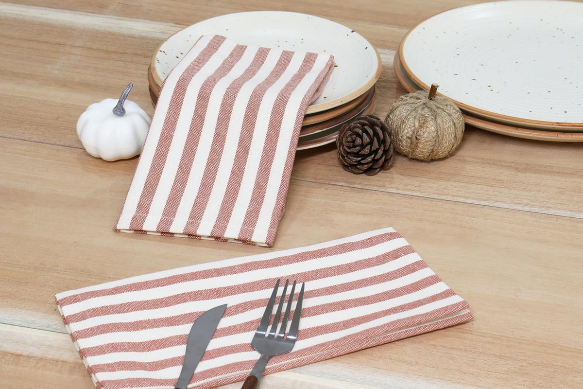 Plain Striped Cloth Napkins - Set of 12-100% Cotton - 18 x 18 Inch - Spring Easter Summer and Perfect Everyday Use