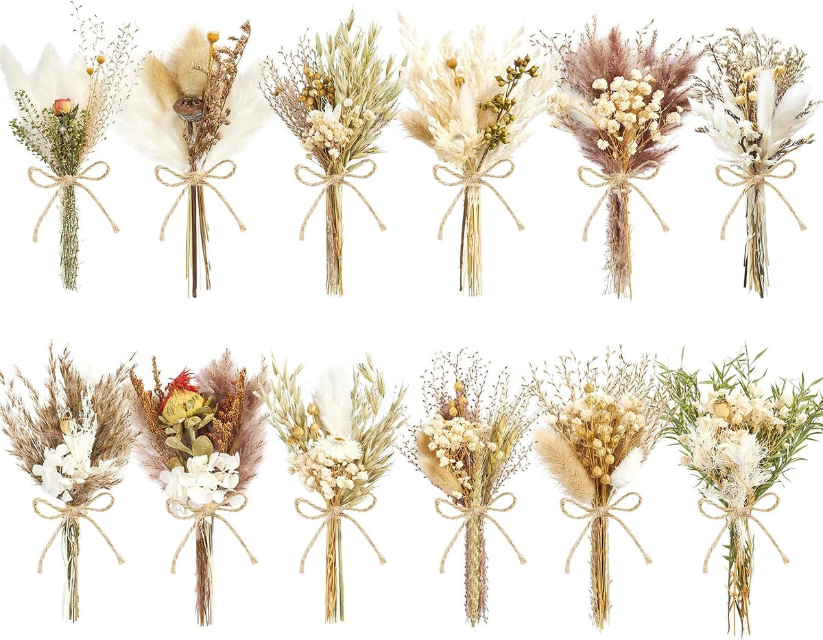 Layhit 12 Pcs Mini Dried Flower Bouquet Boho for Wedding,Camellia