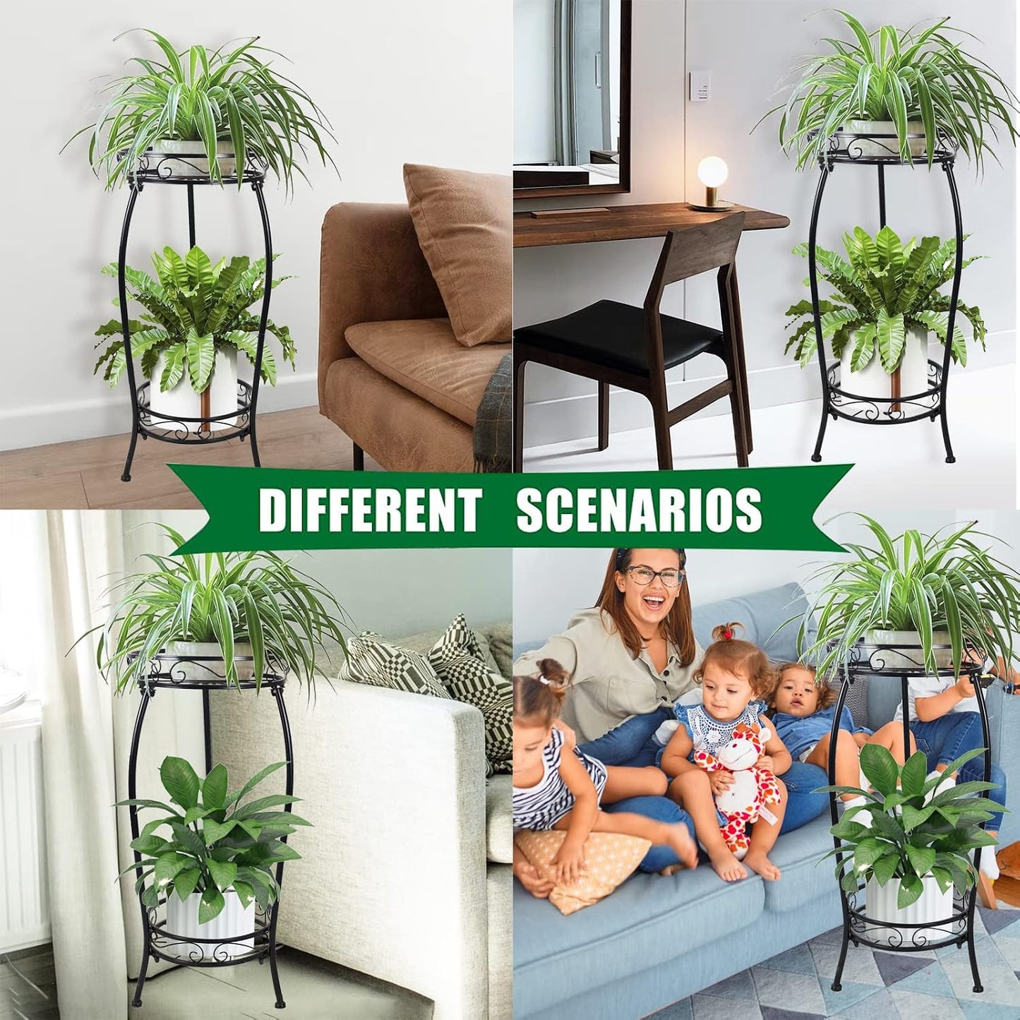 MOCORY Plant Stand Indoor Outdoor, 2 Tier 27.1" Tall Metal, Black | Sturdy Rustproof Plant Shelf with Stable 3-Leg