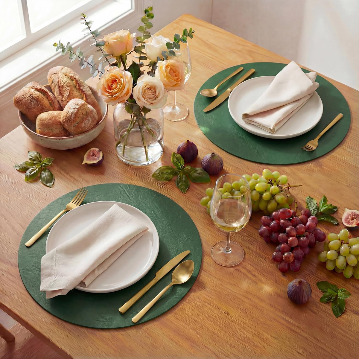 Artoid Mode Green Faux Leather Placemats Set of 8, 15 Inch Waterproof Wipeable Heat Resistant Vinyl Place Mats