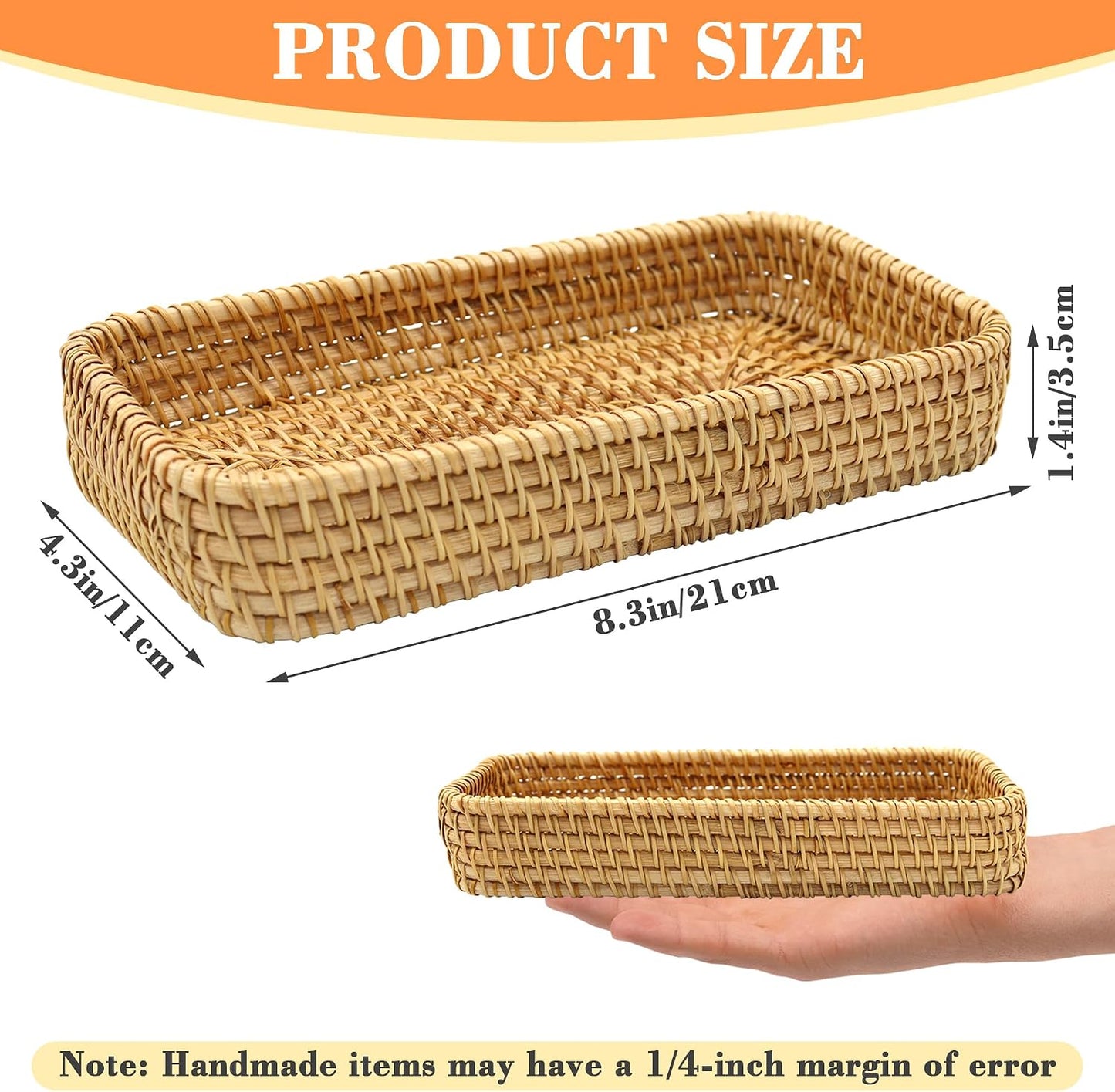 Small Rattan Serving Tray Natural Woven Decorative Serving Tray Entryway Table Basket / Brown