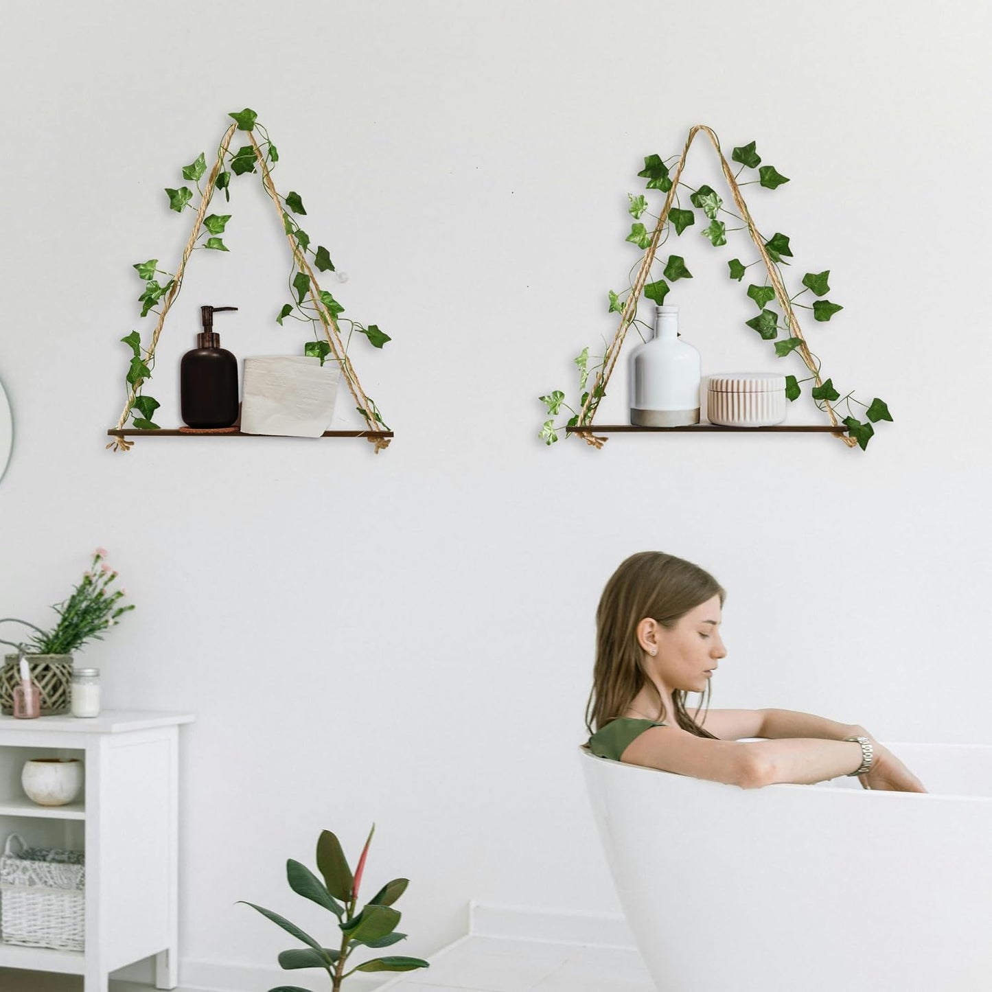 Artificial Ivy Wall Hanging Shelves Boho Floating Shelves Wall / Brown Artificial Ivy / Set of 2