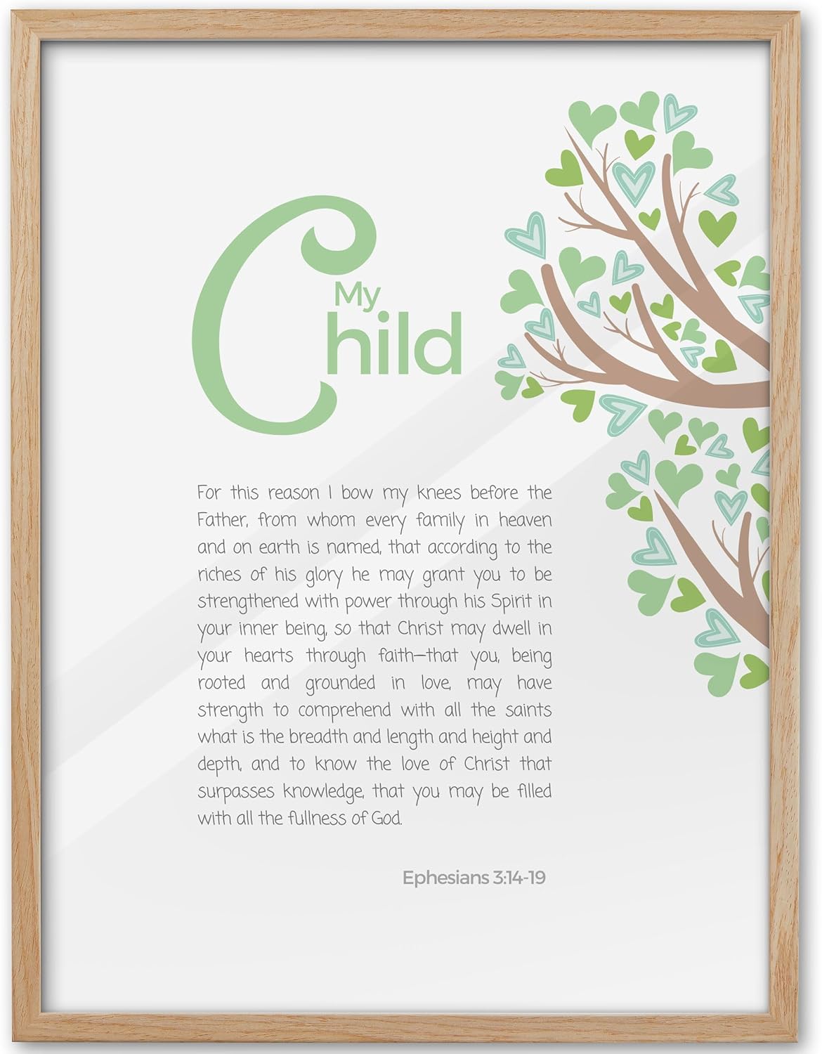 KensTro 12x16 Oak Framed Ephesians 3:14-19 Christian Wall Art