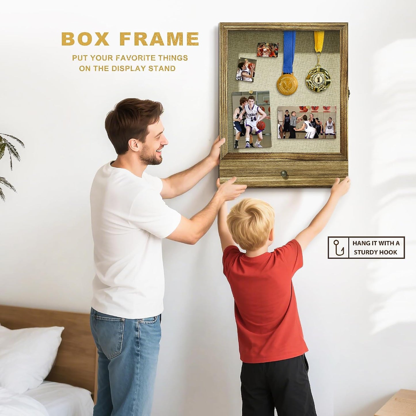 16x20 Brown Solid Wood Shadow Box Display Case, 3.1" Deep | Linen Back, Removable Shelves & Drawers, Display Flowers
