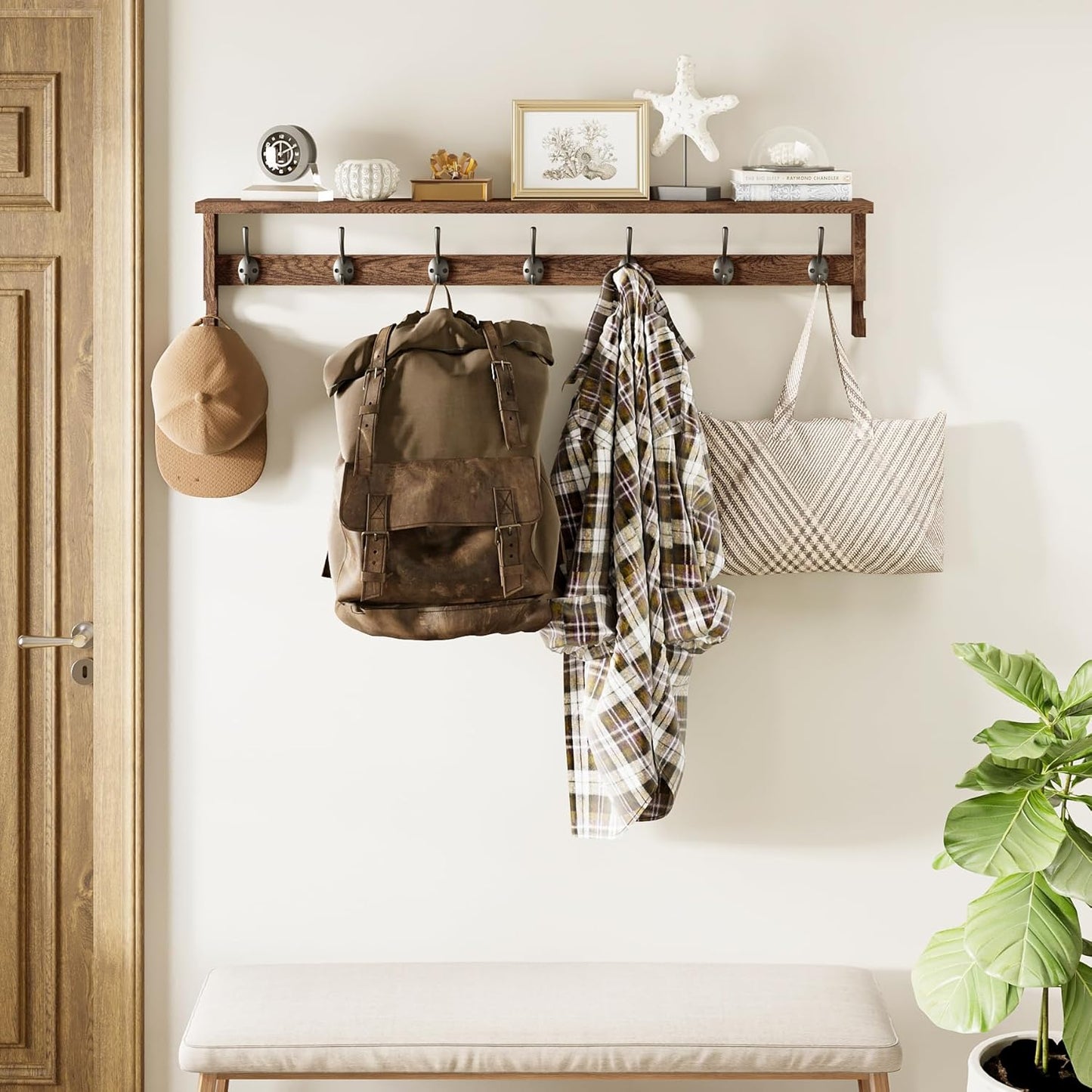 7 Metal Hooks 2 Side Hooks / 7+2 Hooks 35" L / Brown / 35 Inch