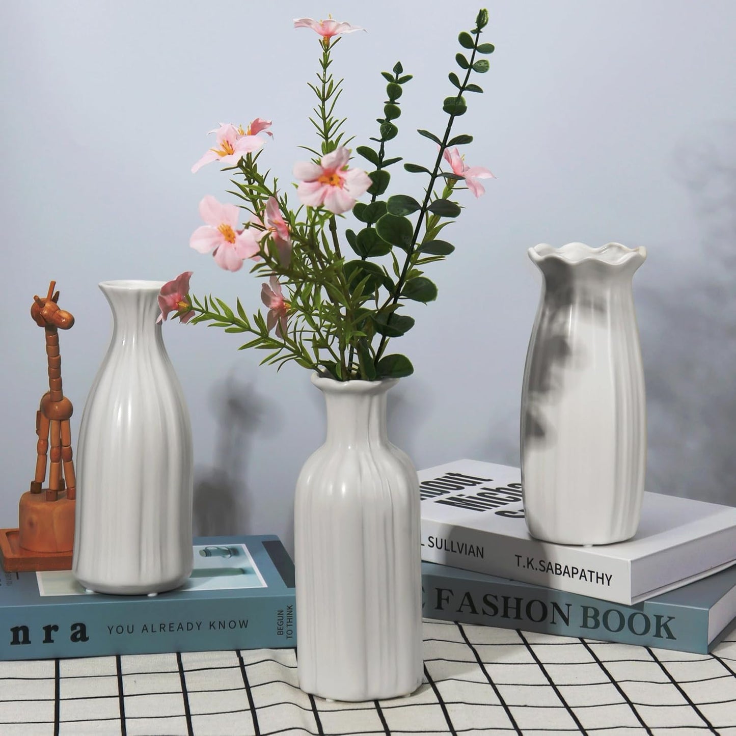 Ceramic Vase Small Vase Set can be Used as Bedroom Study Living / Hpby / White / 7 Inch / Set of 3