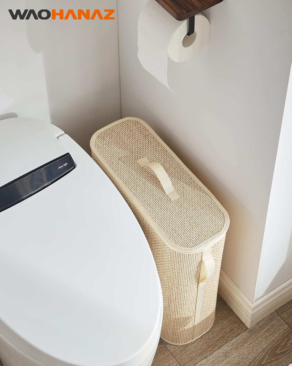 Bamboo Toilet Paper Storage Basket with Lid & Handle - 32L Large Capacity Handwoven Bathroom Organizer for 16 Rolls