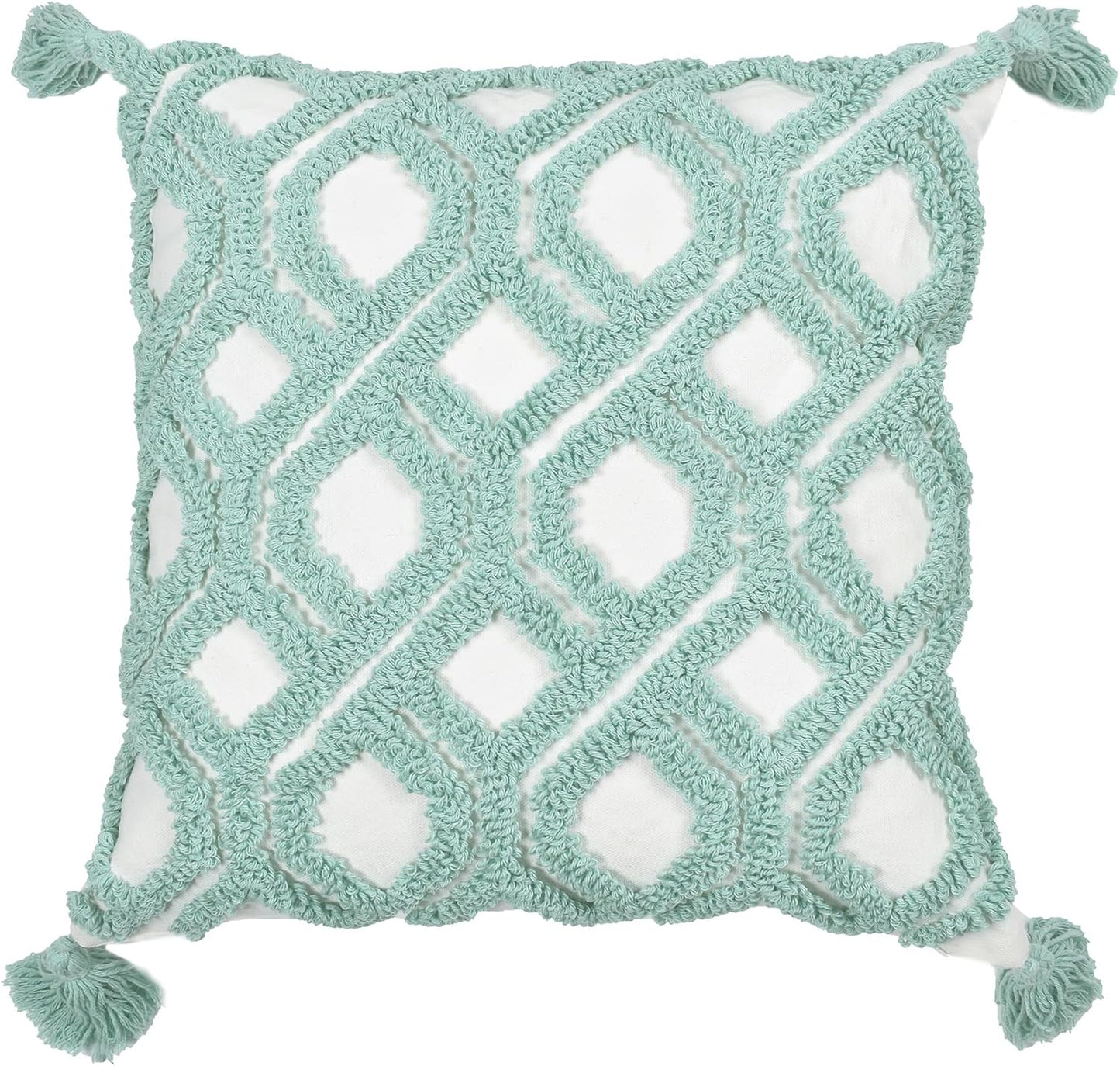 Boho Pillow Covers Boho Tufted Throw Pillow Covers Decorative Tassels Cushion / Boho Aqua / 18 x 18