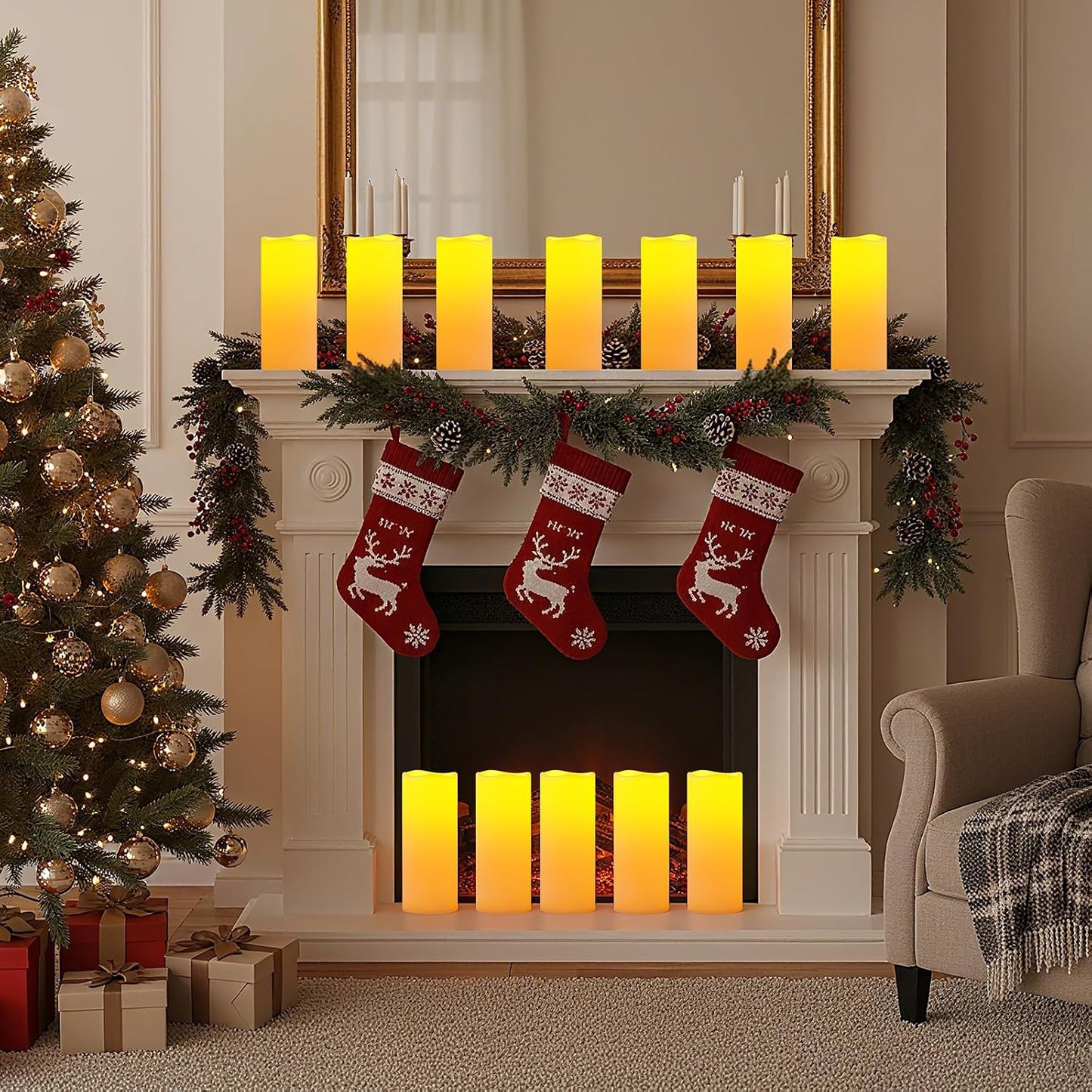 Amagic 10"x4" Large Waterproof Outdoor Flameless Candles with Remote Timer | Battery Operated Electric Fake Candle with