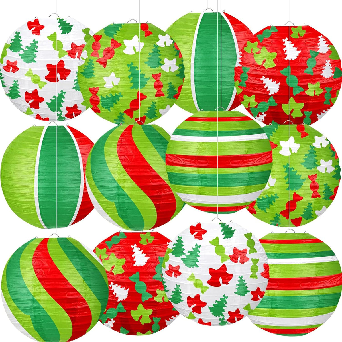 12PCS Hanging Christmas Paper Lanterns Decorations