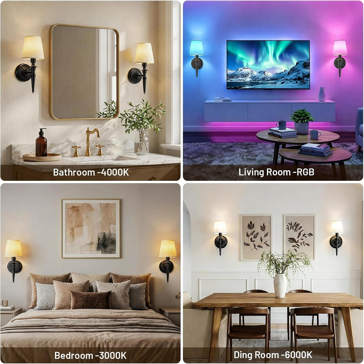 Battery Operated Wall Sconces Set of 2, Wireless Rechargeable Wall Lights with 12 RGB Colors and 3CCT Dimmable, Small