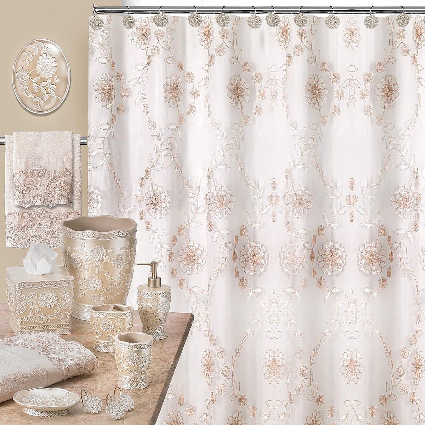 Zahari Home 4pc Rose Vine Bathroom Accessories Sets Lotion Pump, Tumbler, Tooth Brush Holder and Soap Dish Unique