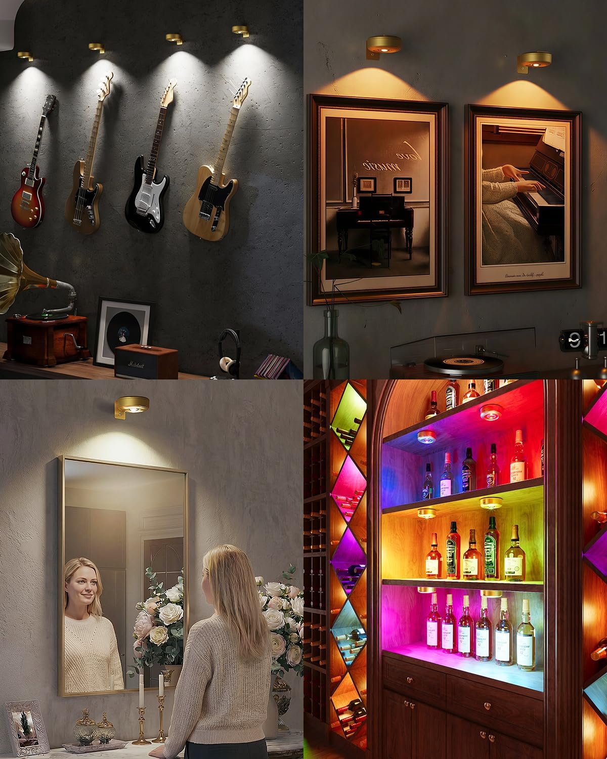 3.3" Picture Lights for Wall Spotlight, 2000mAh Rechargeable, 6Pack, Gold | RGB & 3-Color-Temp丨Remote & Touch