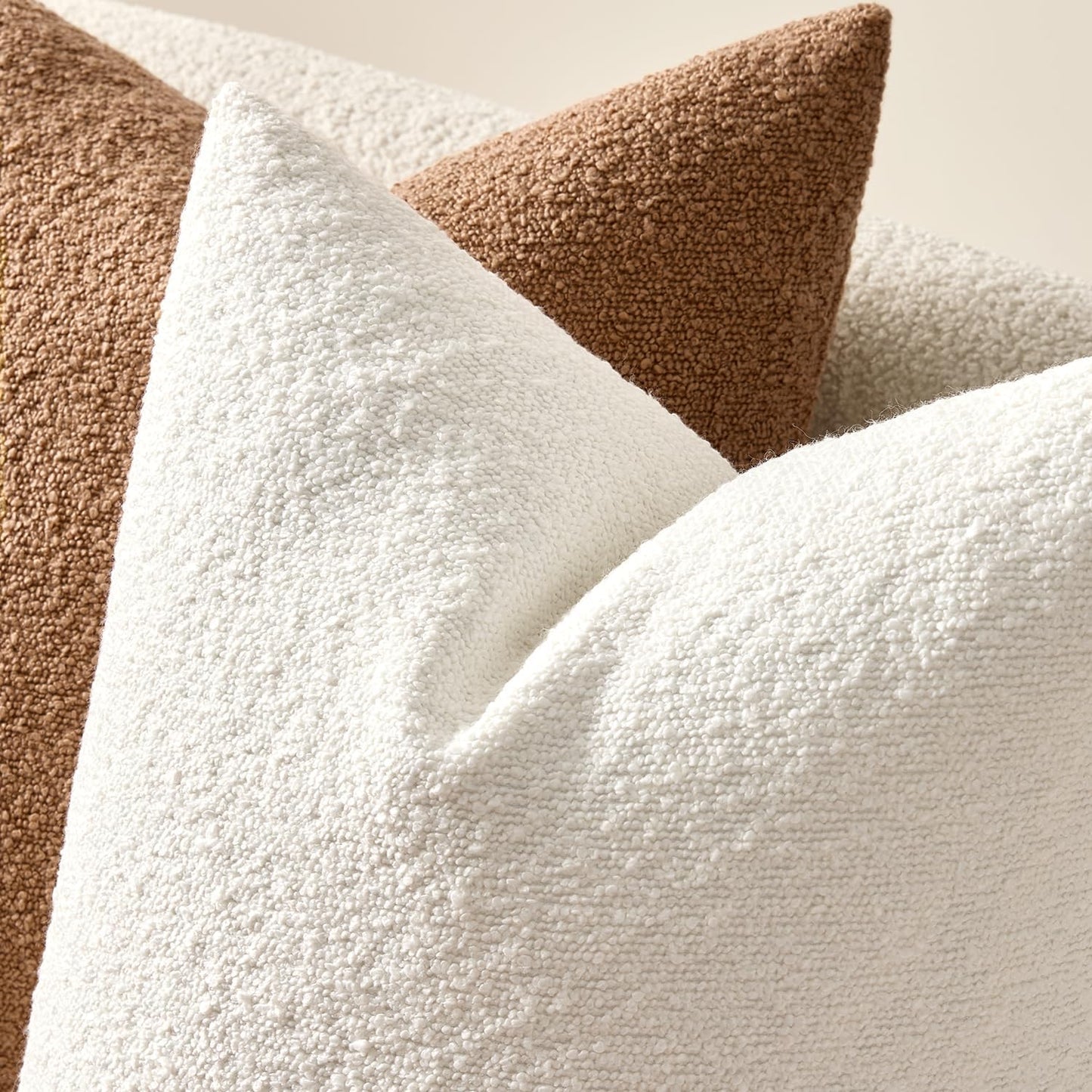 Textured Boucle Throw Pillow Covers Soft Accent Solid Cushion Cases / White / 20 x 20 / Set of 2
