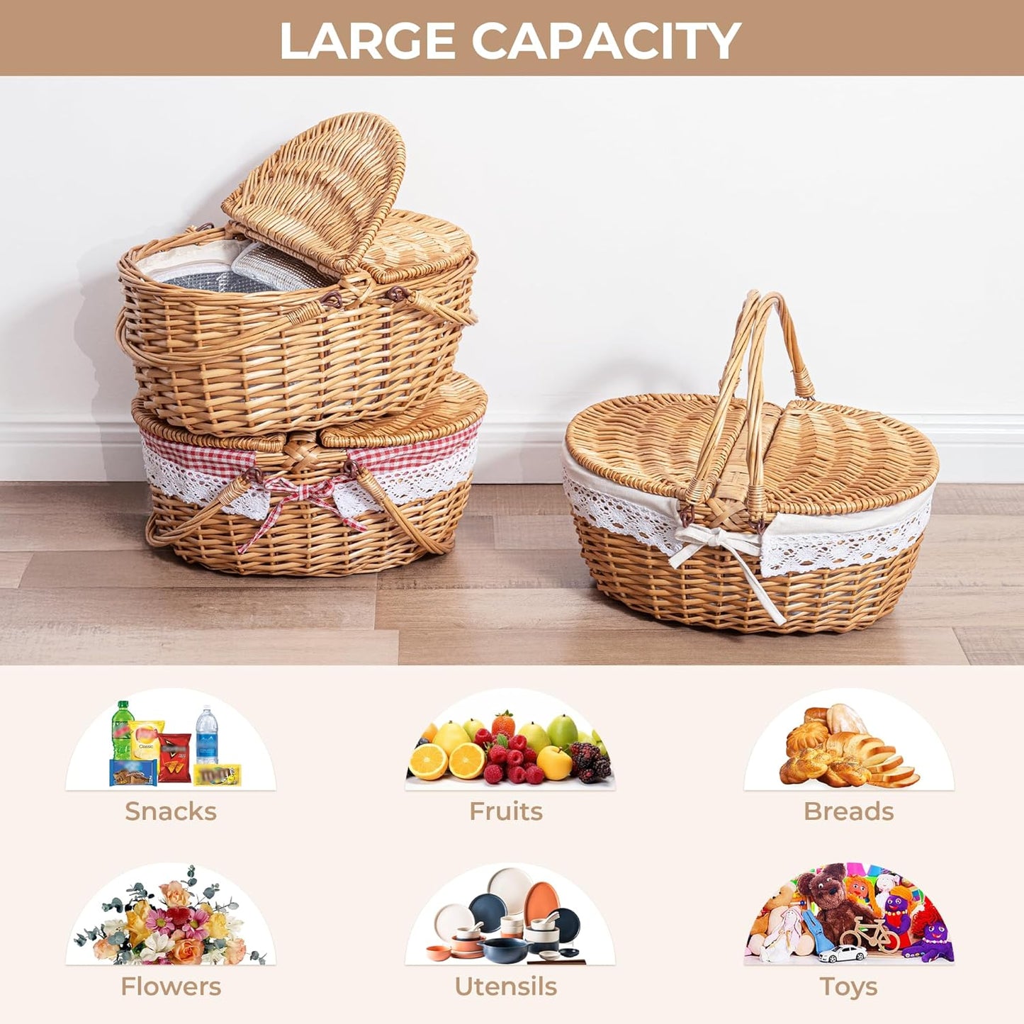 Woven Basket / Wicker Basket / White / Regular