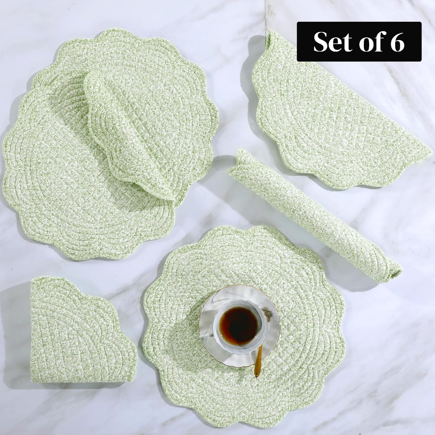 HOMBYS Quilted Placemats Set of 6 Washable Round Placemats for Kitchen Table-100% Cotton Fabric 14 Inch Round Table
