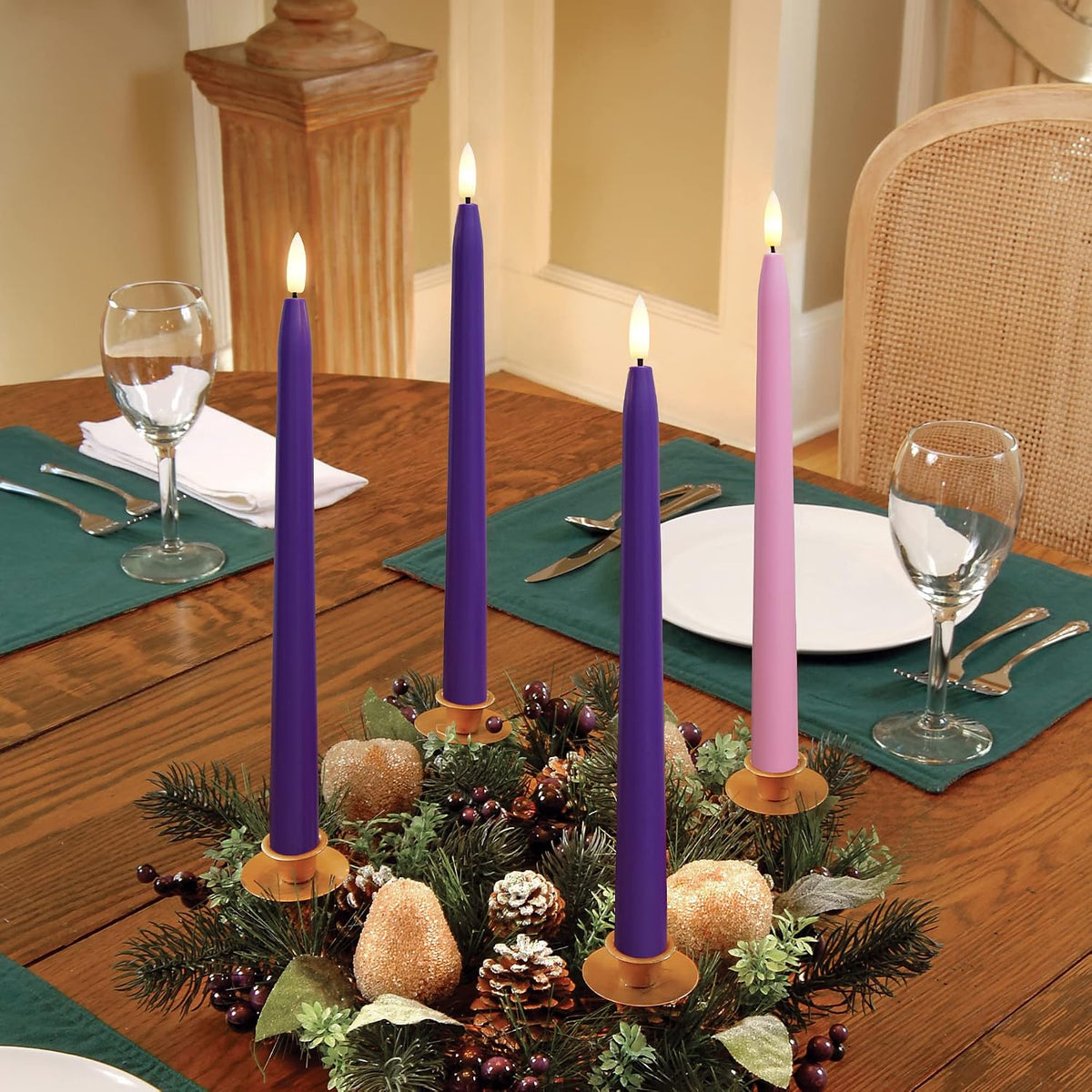 Stmarry Flameless Advent Candles, Set of 4 - Flickering LED Flame, 11 Inch Taper Candlesticks, Remote Controlled