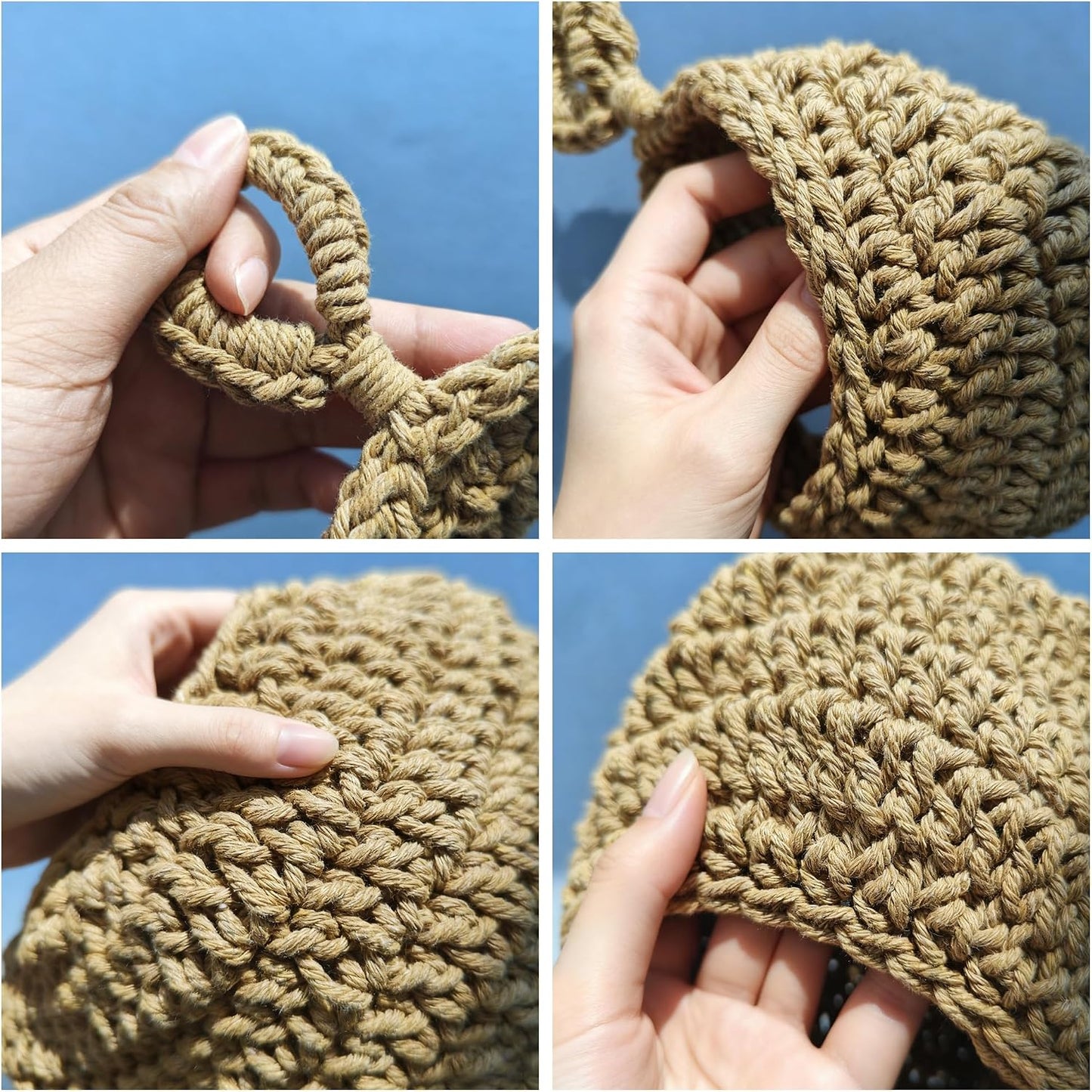 Natural Cotton Rope Hanging Basket Hand Woven Wall Mounted Hung Fruit / 6 Sizes Brown / Set of 6