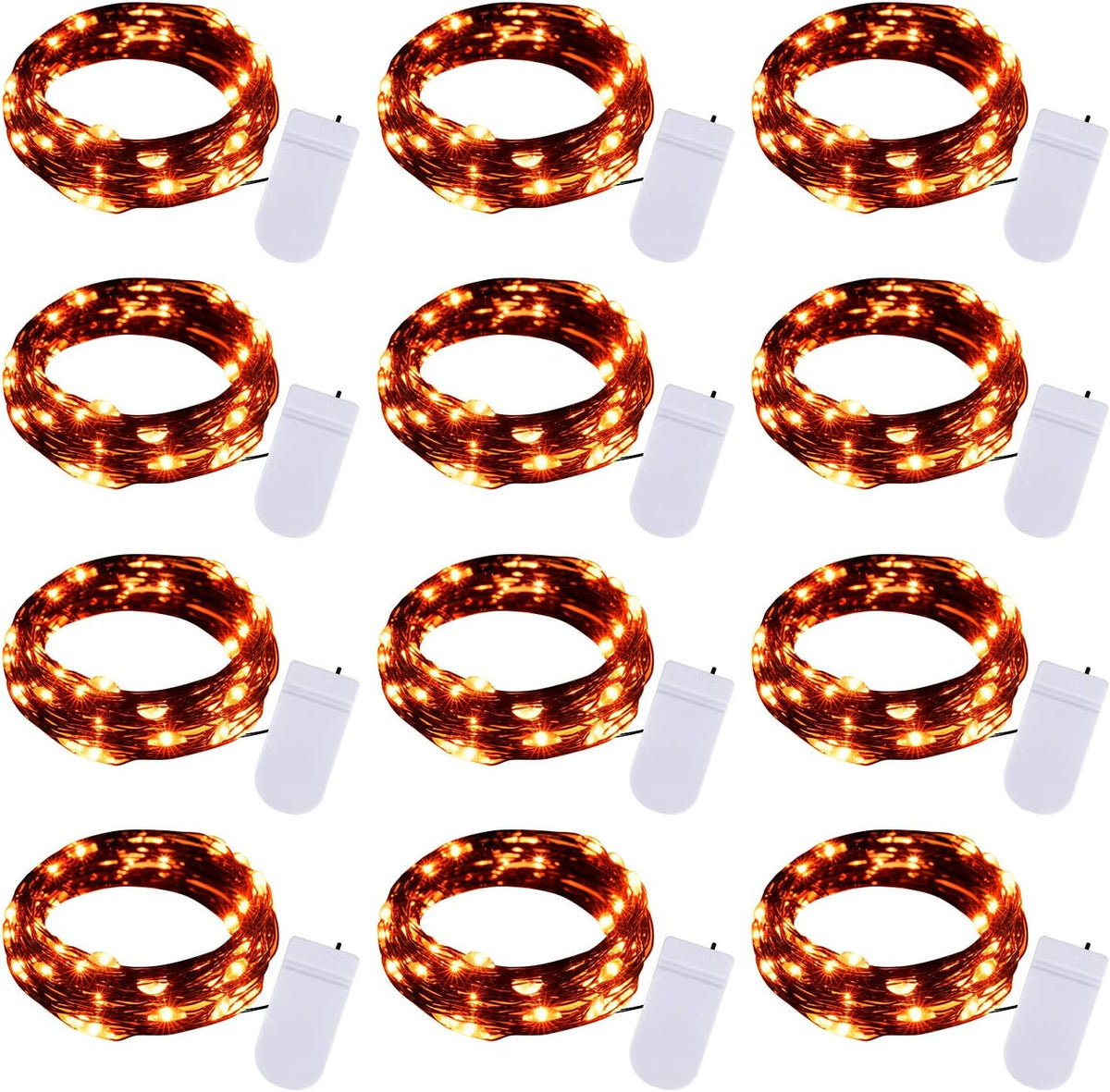 Brightown Halloween Orange Fairy String Lights: 12 Pack 7 Ft 20 LED Battery Operated Firefly Lights on Black Wire Starry Moon Lights for DIY Party Bedroom Patio