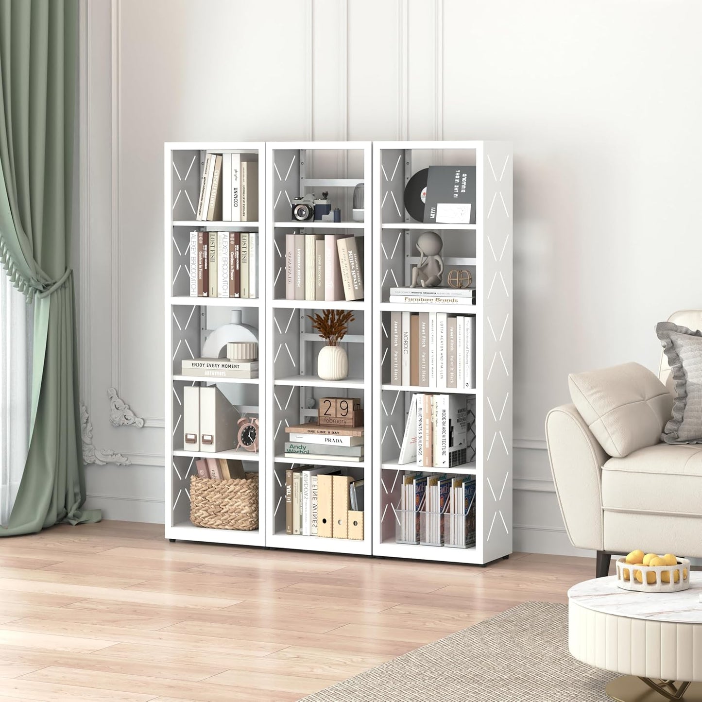Bookends / Book Shelf / White / 5 Tier-16" W