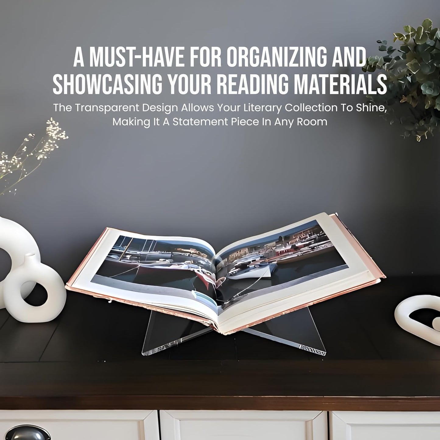 SK Acrylic Book Stand X-Large - 12.5" x 9.5" x 5.5" - Quran Holder - Coffee Table Book Stand - Cookbook Stand for