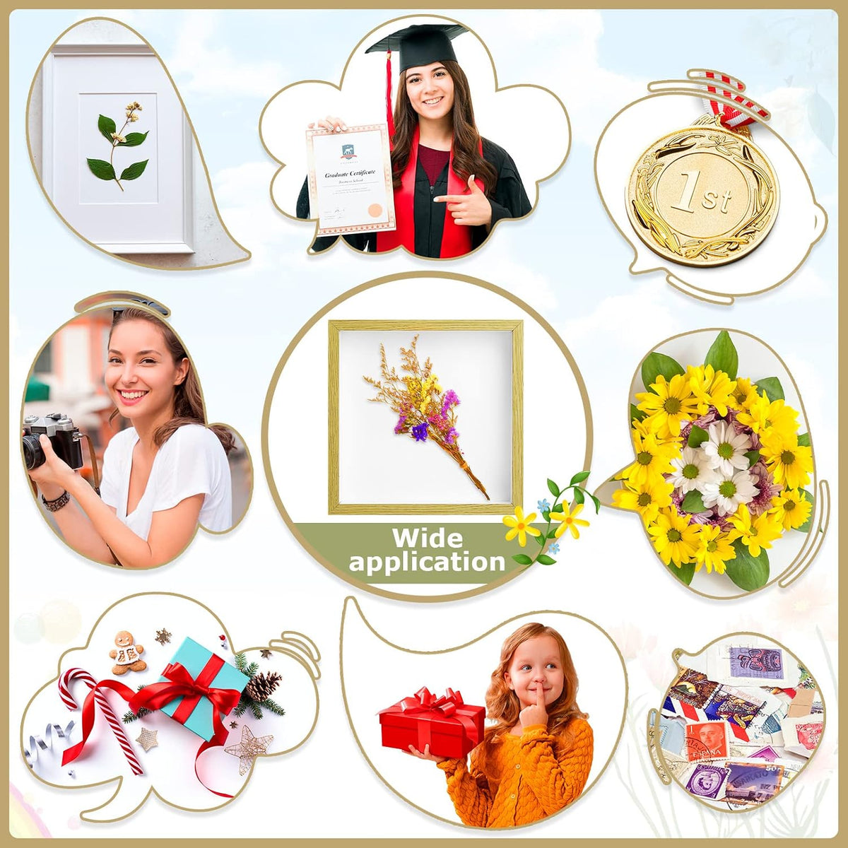 6 Pieces Shadow Box Picture Frame, Wood Color, 8 X 8 Inch | Deep Display Case for Graduation Medals Wedding Crafts Pins