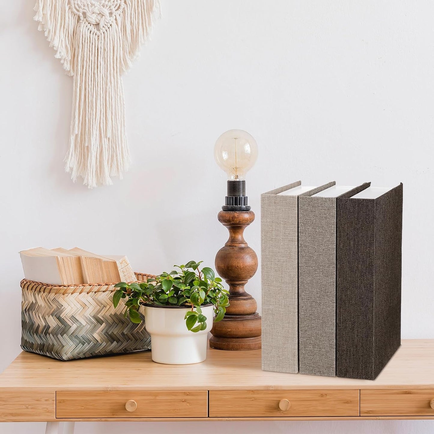 Fake Book Box Neutral Linen Book Box / 8.6 x 6.1 x 1.8 / Khaki, Dark Coffee, Light Coffee / Set of 3