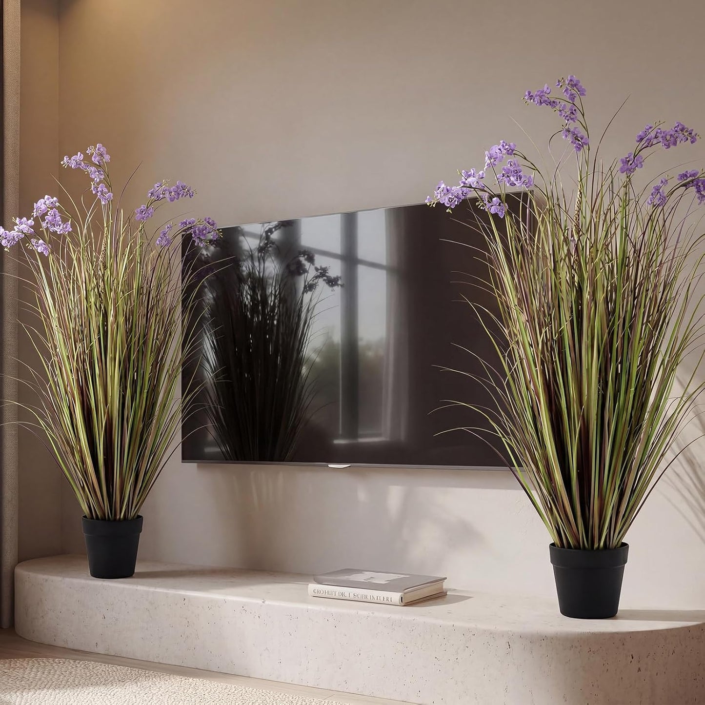 Tall Artificial Grass Plant Potted Artificial Floor Plants / Purple / 4 Ft / Set of 2