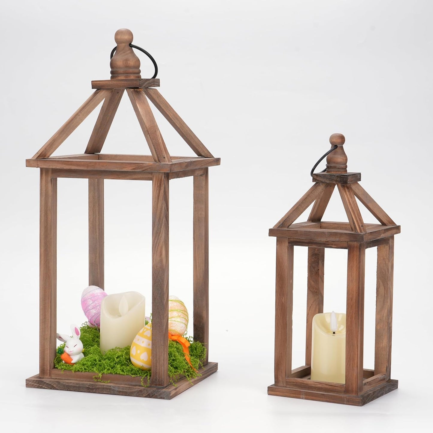 Romadedi Wood Candle Lantern Decorative, Brown, Rustic Decor Set of 2 | Farmhouse Wooden Lanterns, Decorative Candle