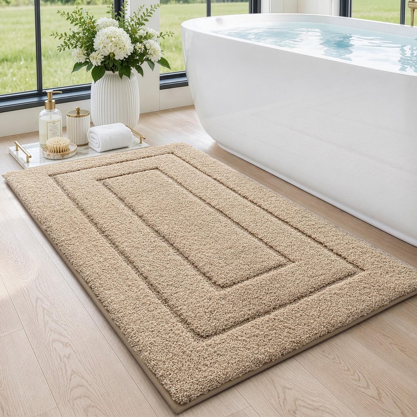 MIULEE Set of 2 Waffle Bathroom Rugs LightGrey&Cream Bath Mat 18x30 Inch