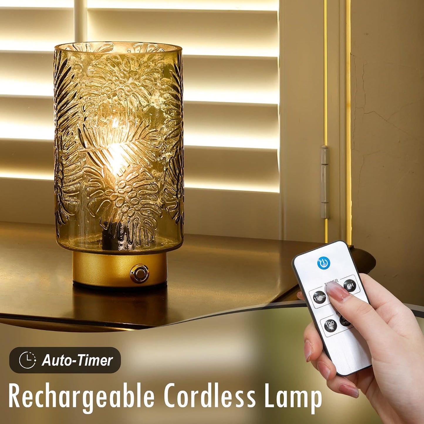 ULAROOM Cordless Lamps Rechargeable Battery Operated lamp,Glass Table Lamp Remote Control-Dimmable Brightness Touch