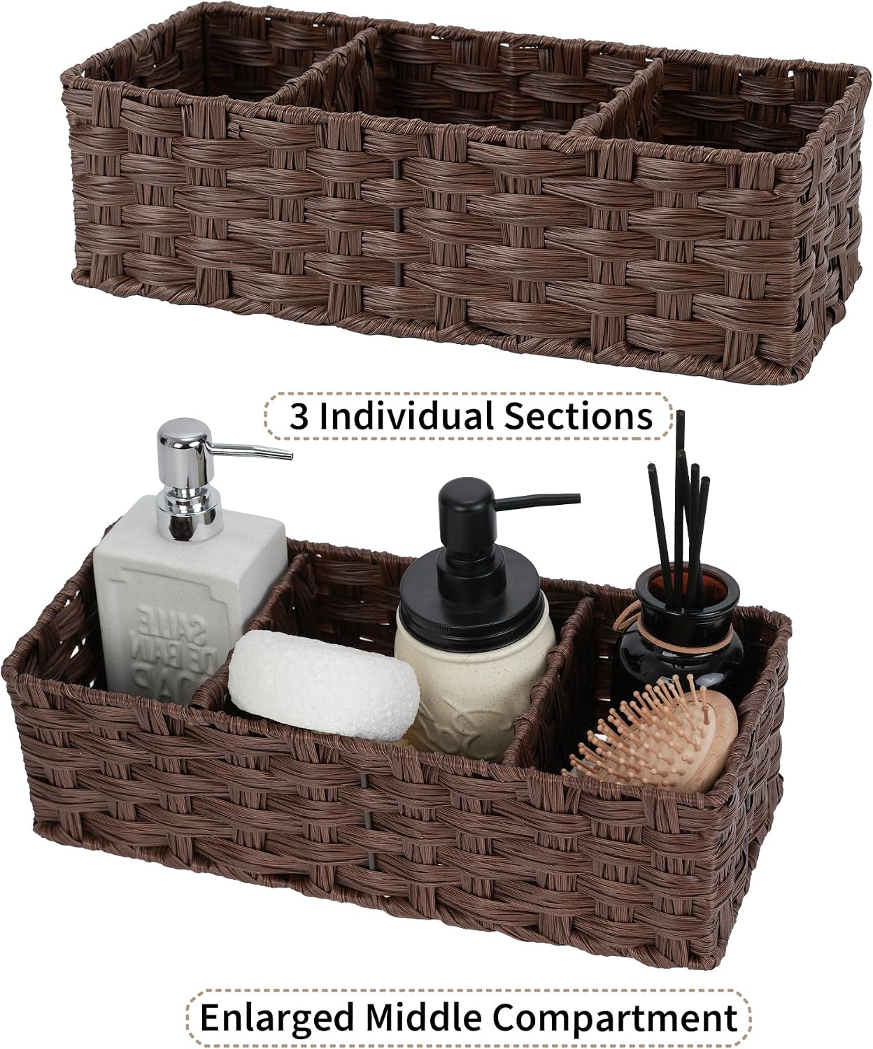 Wicker Baskets / Toilet Storage Basket / Brown / Divided / Set of 2