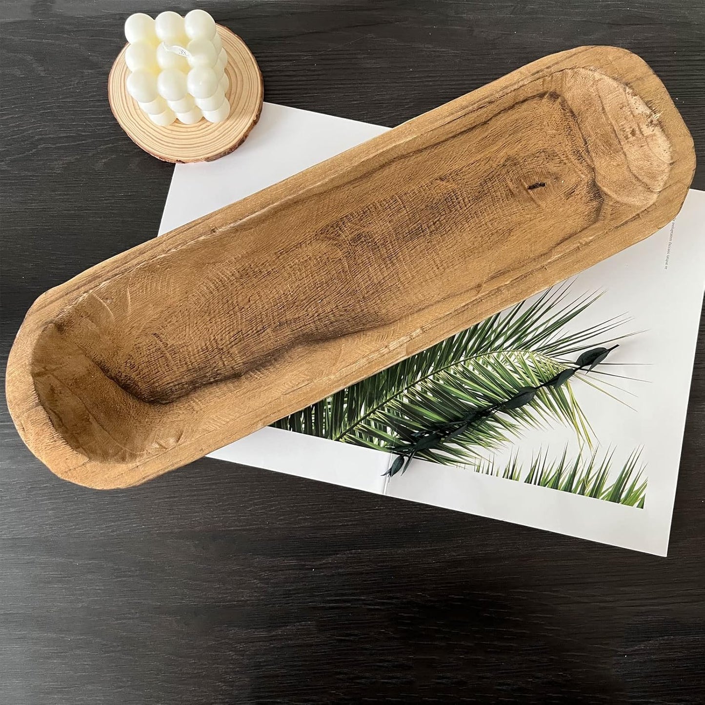 Wooden Dough Bowl Decor / 20inch Brown