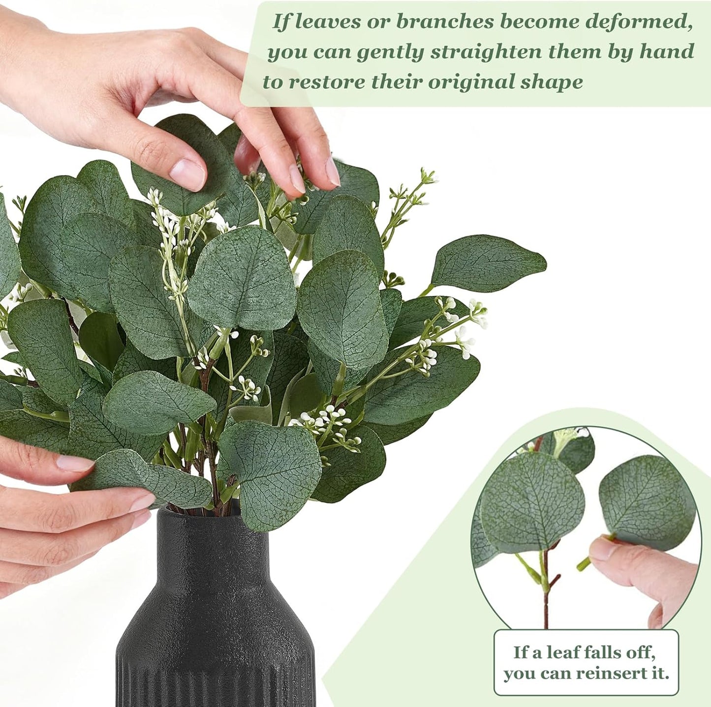 Artificial Eucalyptus Stems in Ceramic Vase Centerpiece Table Decorations Modern / Black / Small