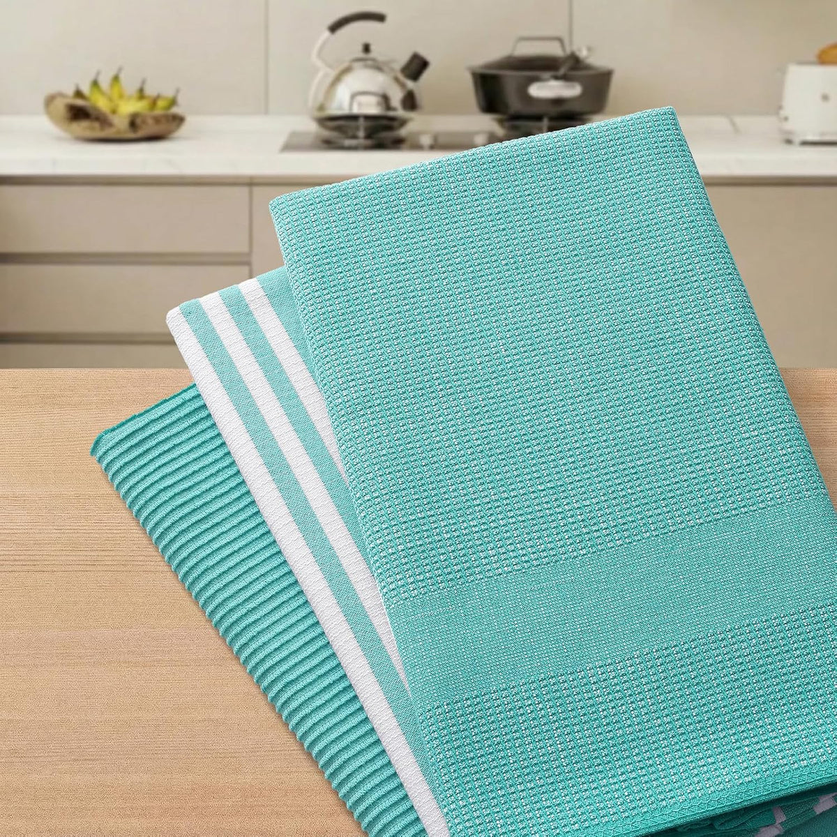 Homaxy Cotton 380 GSM Premium Kitchen Towels, 18"x 28", 9 Pack, Teal | Soft and Absorbent Terry Dish Towels
