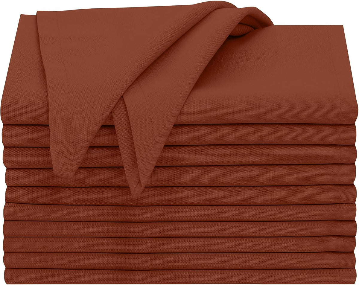 Ruvanti Cloth Napkins Set of 12, 100% Cotton 18”x18” - Rust | Washable, Soft, Durable & Absorbent Everyday Napkins. For