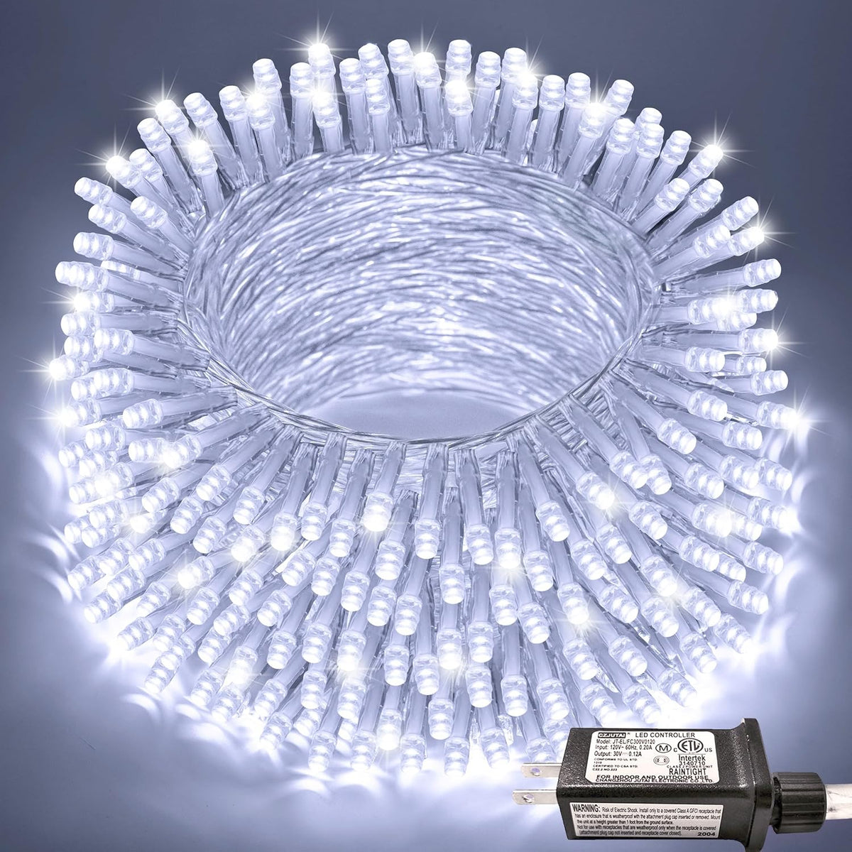 JMEXSUSS 66ft 200 LED White Christmas String Lights Indoor Outdoor Plug in
