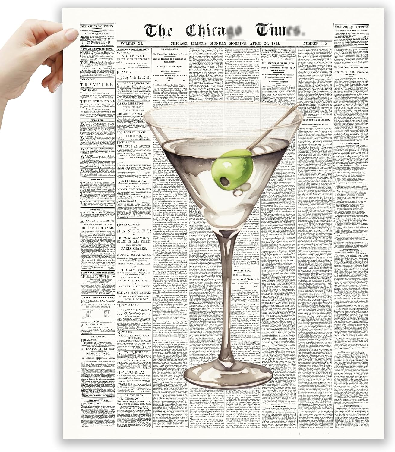 EcoHest 12x16 in Martini Newspaper Canvas Art