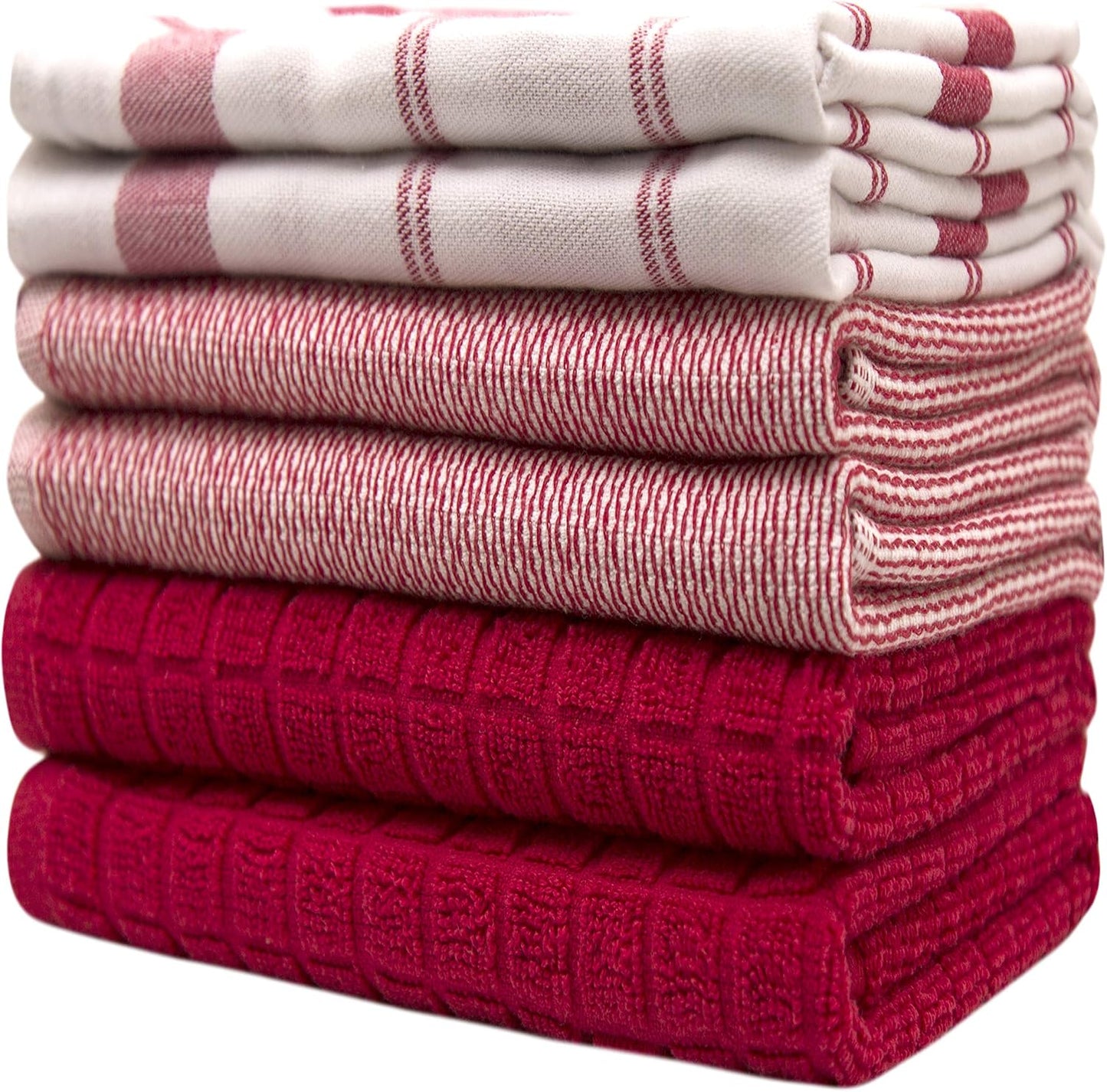 Premium Kitchen Towels 6 Pack 100% Cotton, 20"x28" Dish Towels - Red Check | Large Flat & Terry Kitchen Linen Set with