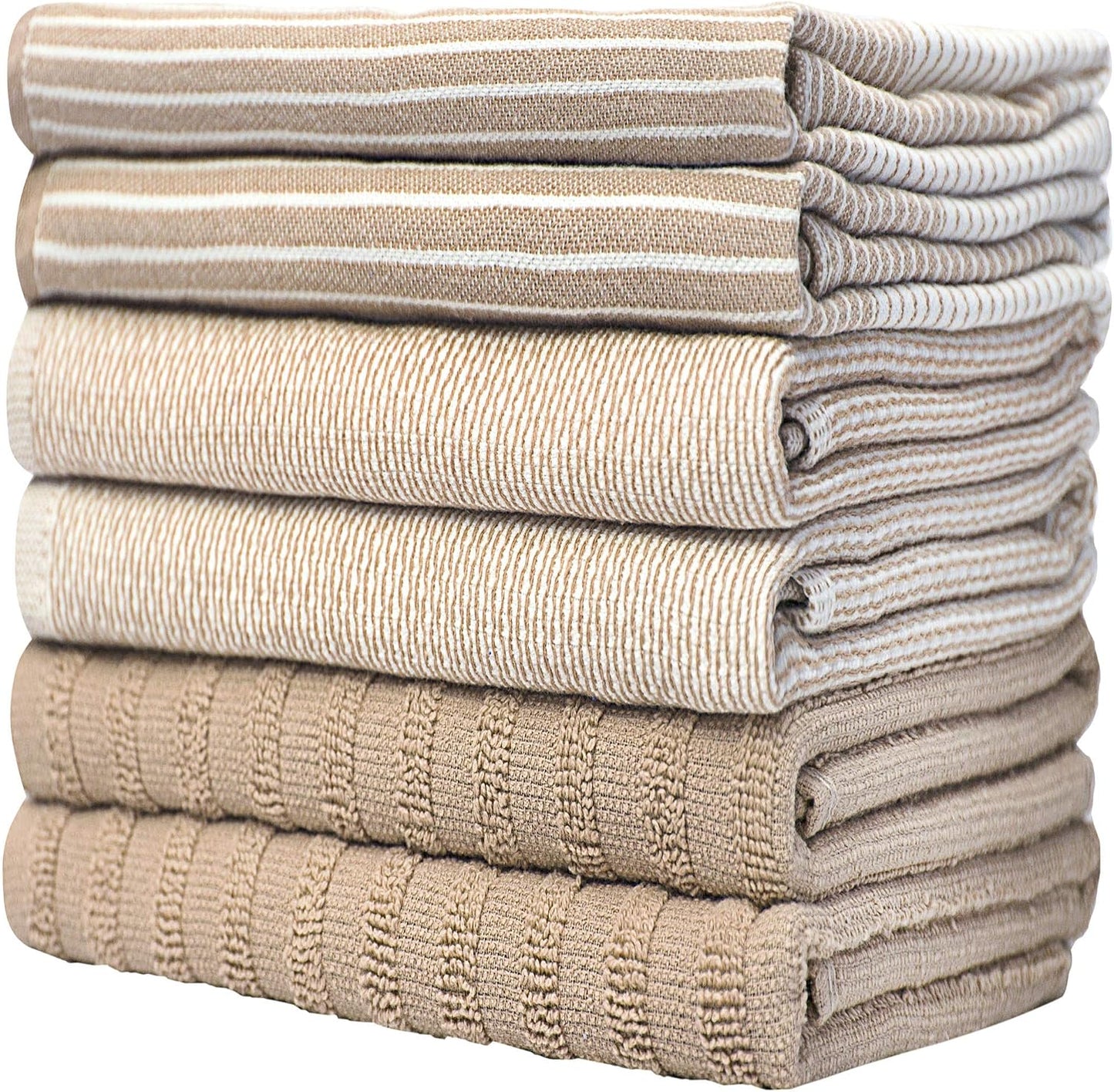 Premium Kitchen Towels 6 Pack 100% Cotton, 20"x28" Dish Towels - Tan | Large Flat & Terry Kitchen Linen Set with