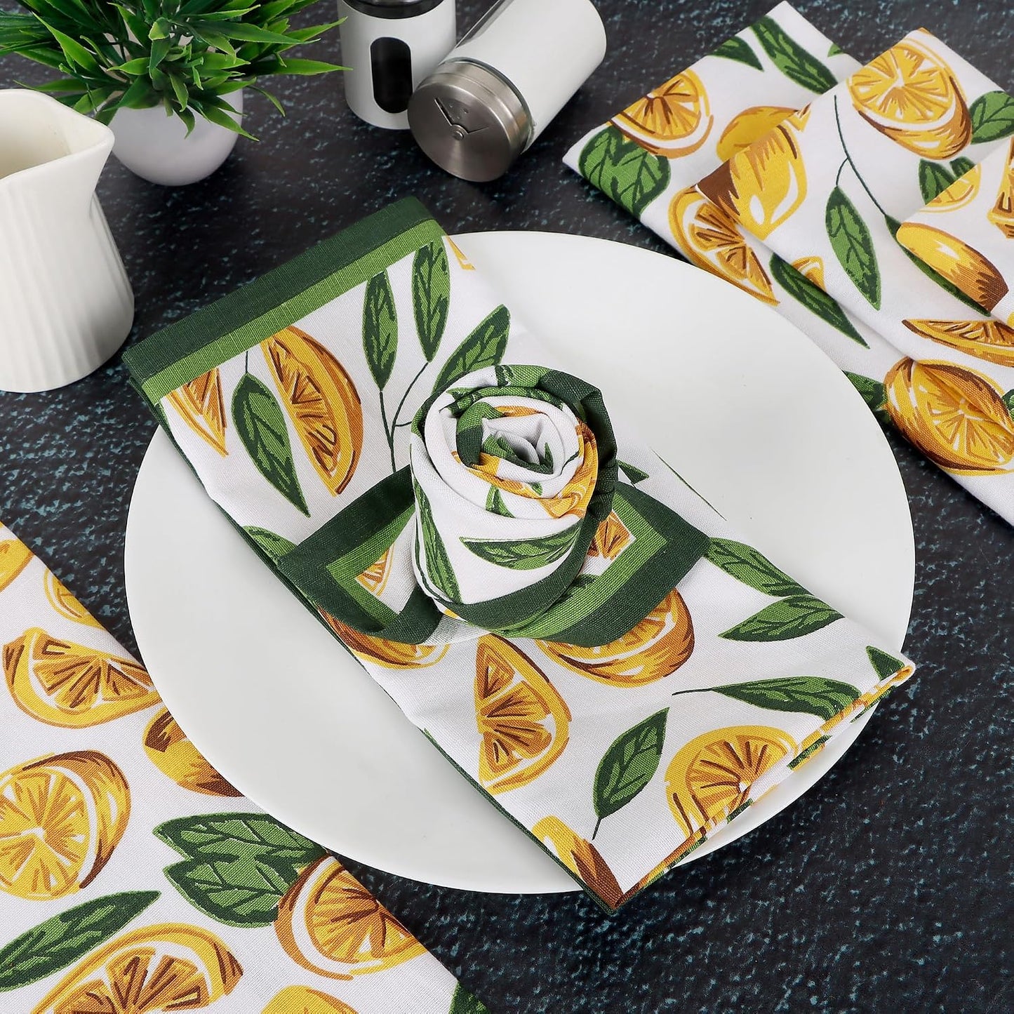 NATURALCRAFT Cloth Napkins Set of 12 Cotton Linen20x20 inch Cut Lemon Print | Washable Reusable Fabric Soft Durable