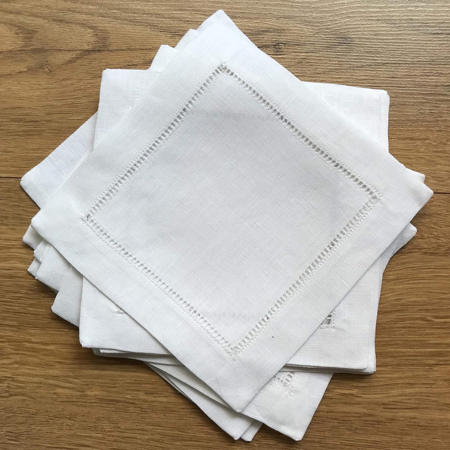 White Linen Cocktail Napkin 6"x6" Set of 50 Linen Cloth Napkin Coasters-Ladder Hemstitch 100% Linen Beverage Party