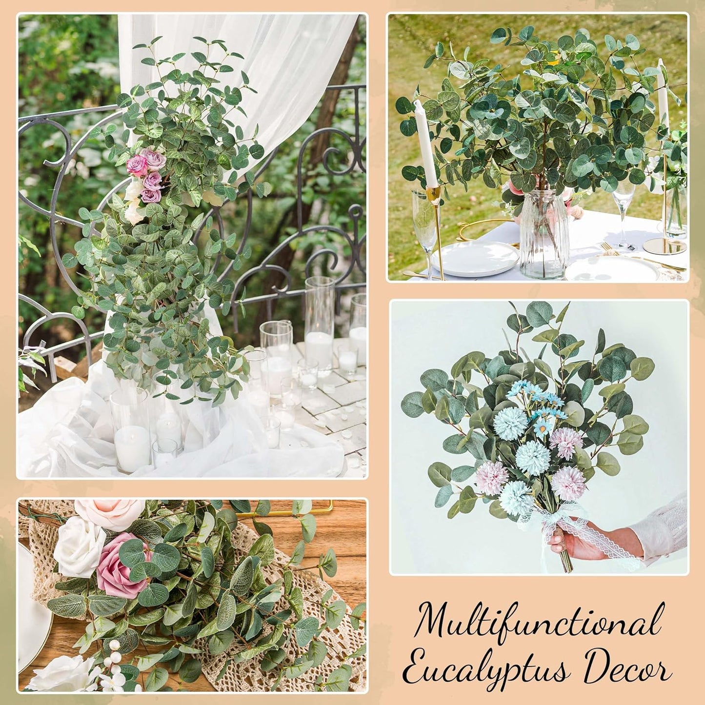 Artificial Eucalyptus Leaves Stems Bulk 24.8" Dollar Eucalyptus Artificial / Silver / Set of 6