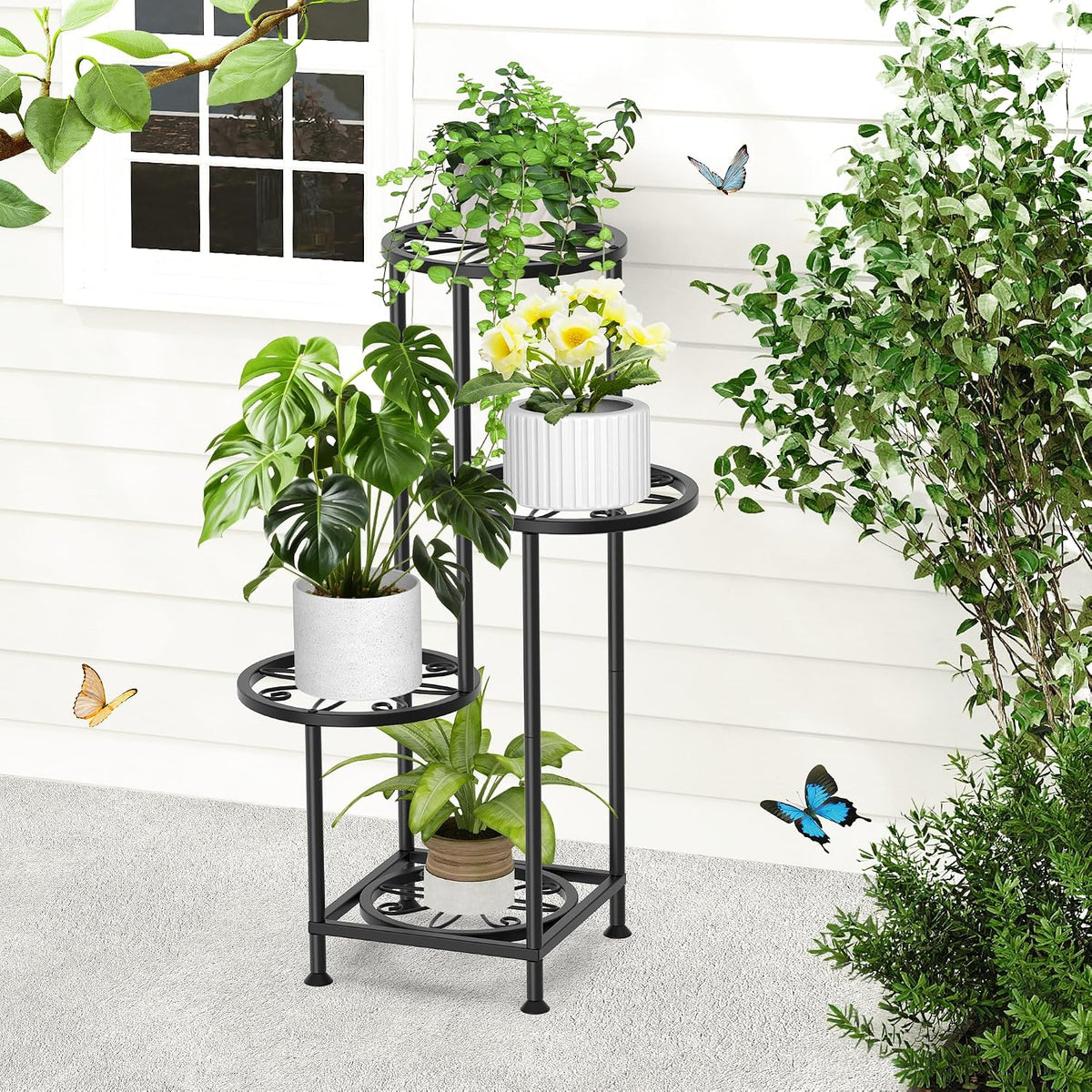 4 Tier Plant Stand Indoor Outdoor, Metal Flower Shelf Display Holder Corner | Multiple Plants Rack Tall Holder, Sturdy