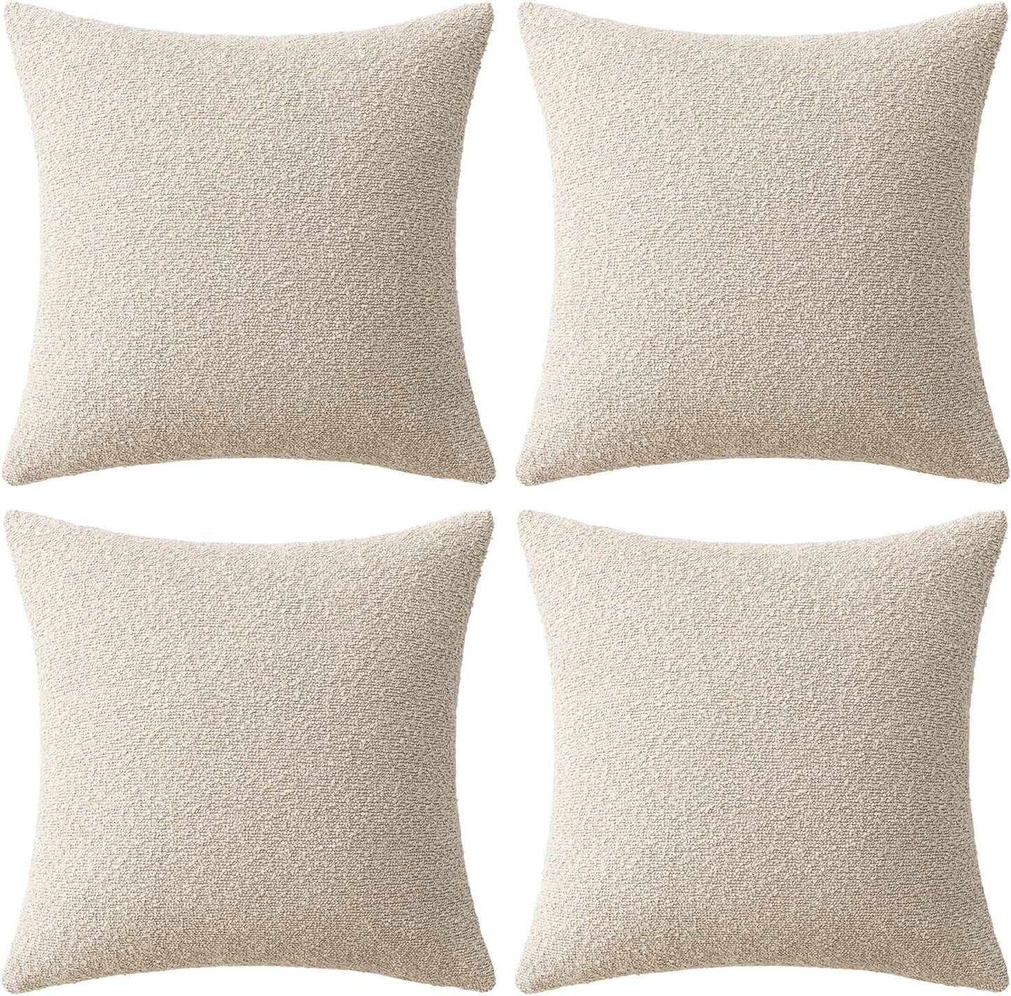 Decorative Textured Boucle Throw Pillow Covers Accent Solid Pillow / 18 x 18 / Beige / Set of 4