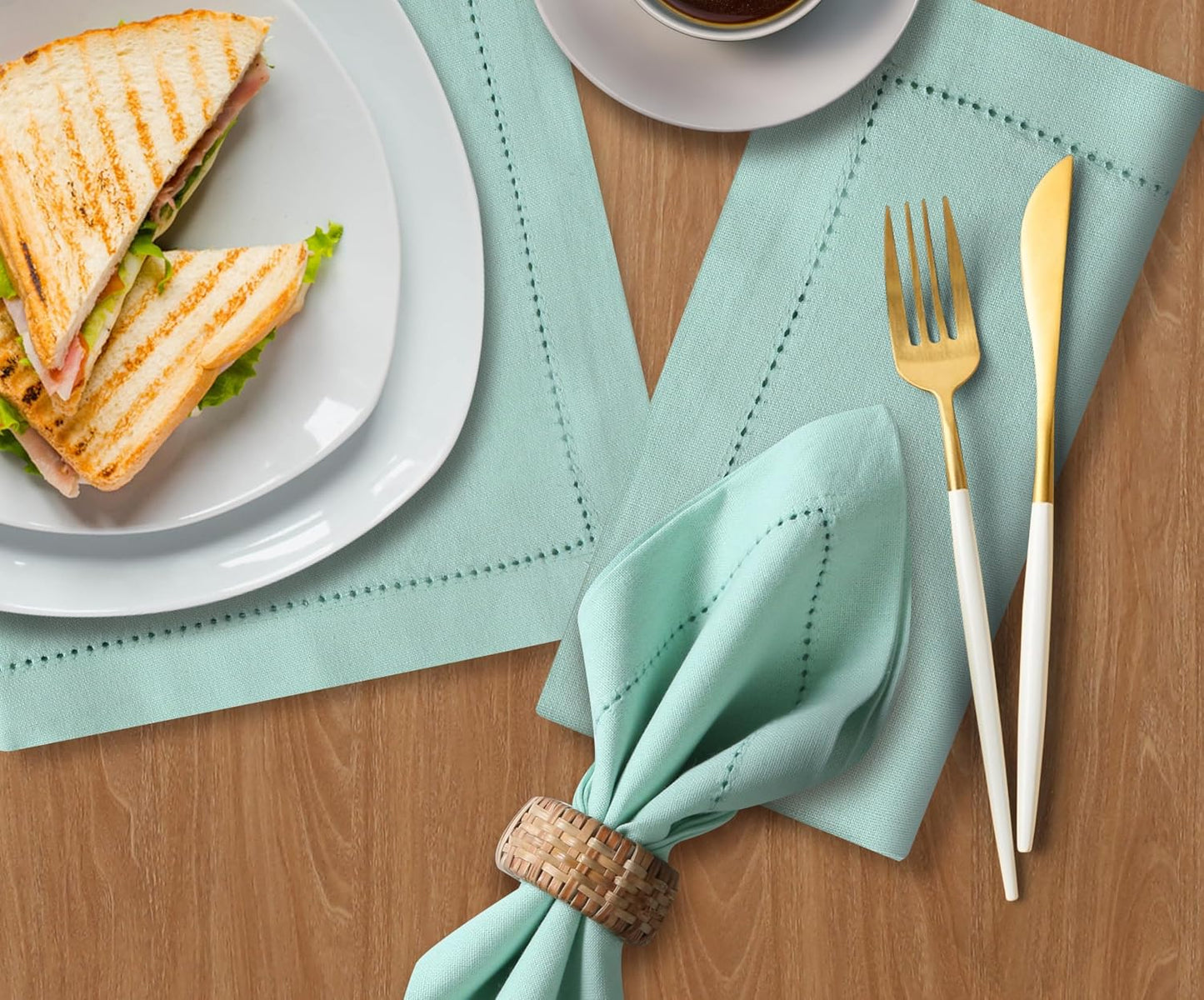 Bedding Craft Cotton Cloth Dinner Napkins Set of 12 – 18x18 Bird Egg Gray Hemstitched – Machine Washable Fabric Napkins